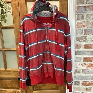 Urban Pipeline Mens Large Red Striped Full Zip Hoodie‎ Cotton